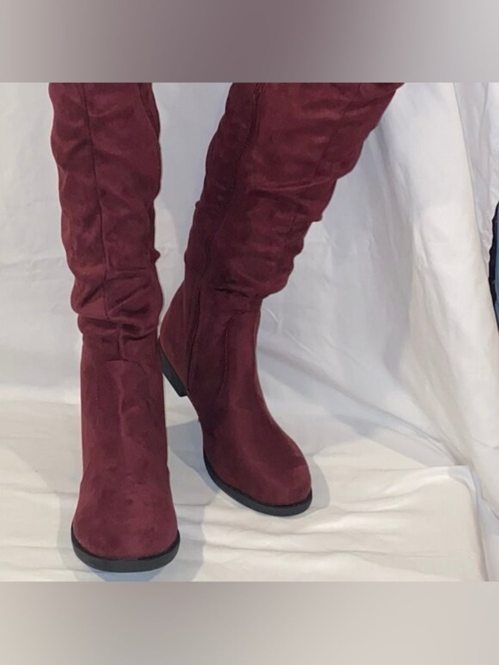 Celia Women's Wine Unique Tall Suede Stretch Knee Boot Size 6.5